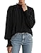 PRETTYGARDEN Blouses for Women Dressy Casual Fall Outfits 2026 Frill Neck Long Sleeve Shirts Satin Work Business Casual Tops(Black,XX-Large)