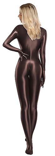 SOFSOT 130D Glänzender Ganzkörper-Frauen-einteiliger Badeanzug Glänzender Einteiler-Reißverschluss