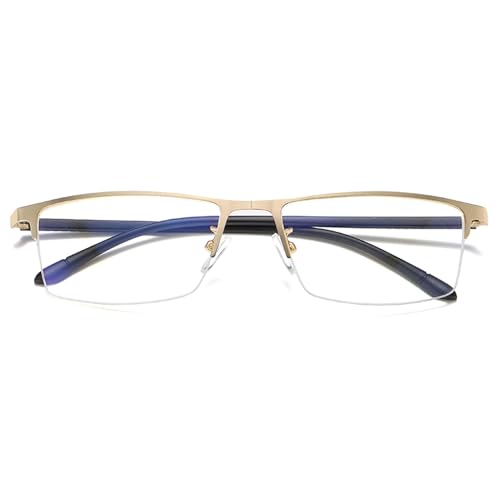 Image of Anti Blue Light Glasses Metal Frames Rectangle Semi-Rimless Computer Gaming Eye-glasses Clear Lens