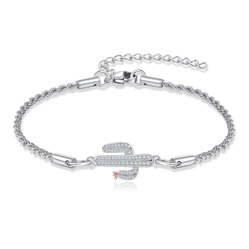 Cactus Bracelet 925 Sterling Silver Cactus Bracelet Plant Nature Birthday Anniversary Jewelry Gifts for Women Mom Grandma