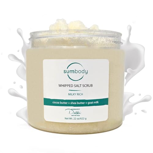 Sumbody Whipped Sea Salt Scrub Milky Rich - Goat Milk Exfoliating Body Scrub for Skin, Moisturizing Foot & Hand Scrub, Hydrating Bath & Body Exfoliator for Men and Women, Made in USA