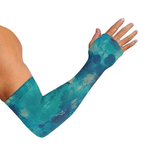 TODIYADDU Blue Splash Paint Sleeves to Cover Arms for Women Tie Dye Cooling Compression Tattoo Cover Up Sleeves for Cycling Baseball Volleyball Sun Protection Cooling Sleeves with Thumb Hole, XL