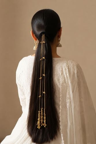 Image of Kashmiri Traditional Ghungroo Parandi Chain Hair Extension Tassel With Tinkling Bell Ghungroo For Women And Girls Handcrafted Hair Jewellery Antique Aesthetic Ethnic Braided Hair Accessory Elegant Designer Paranda for wedding brides