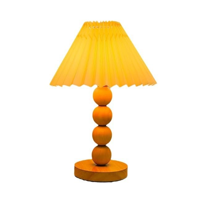 Lampka nocna Drewniana szafka nocna w stylu retro, sypialnia, abażur plisowany, mała lampa stołowa Dekoracje(Yellow)