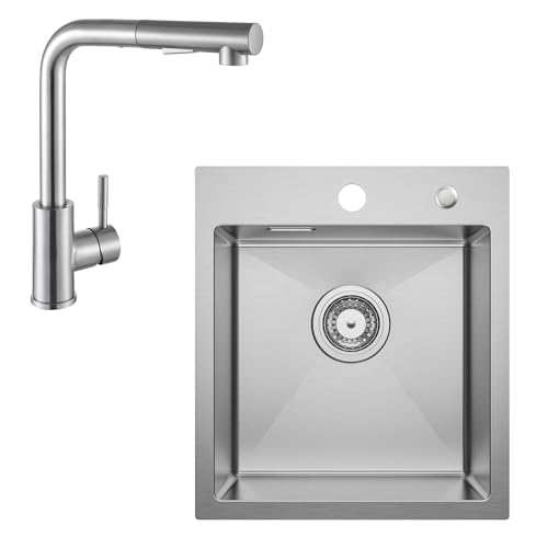 CECIPA Küchenspüle Edelstahl 40 X 45CM + Wasserhahn Küche Ausziehbar,...