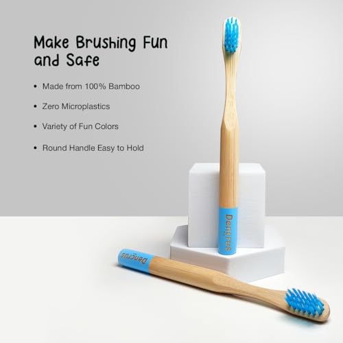 Image of Orby Kids Bamboo Toothbrush for Kids (Pack of 3) | Natural & Eco Friendly Oral Care | Soft Bristles Toothbrush for Toddler & Kid Dental Care | Organic Bamboo Handle - Blue