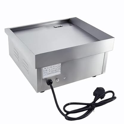 TAIMIKO Elektrischer Grill, Edelstahl, Tischgrill, professionell, 220 – 240 V, 1500 W, Grillplatte aus Eisen, glatte Oberfläche, Spritzschutz (35,5 x 30 cm) – Bild 8