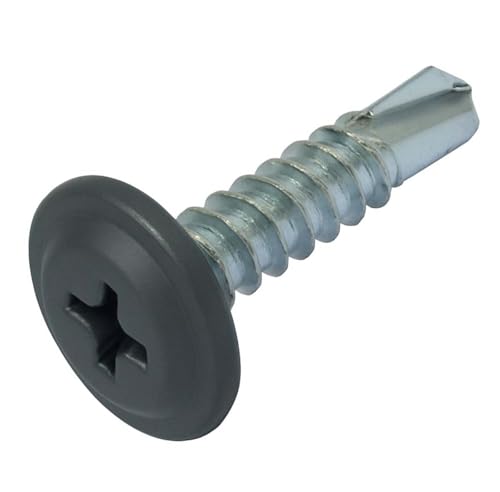 4.2mm x 19mm (Pack of 20) Graphite Grey Painted Self-Drilling Screws with Flange Head Zinc Plated for Metal Sheet Construction Roofing Windows RAL7024 M10EF