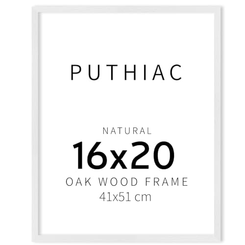 puthiac 16x20 White Picture Frames for Wall - Minimalist 16x20 Oak Wood Frames, 16"x20" Picture Frame Wood, Natural Solid Wooden Picture Frames for Wall Art Photo and Prints (1 Pack, White)