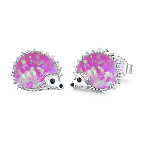 MEDWISE Hedgehog Earrings for Girls S925 Sterling Silver Light Purple Opal Hedgehog Stud Earrings Cute Animal Earrings Hypoallergenic Xmas Gift Hedgehog Jewelry for Women Kids Girlfriend Lover
