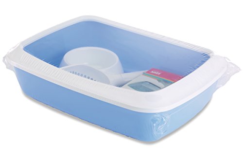 Savic bac litiere pour Chat Iriz Starter Kit - Bleu - Set Complet pour Chaton - Pelle et gamelle incluses - 42x31x12,5 cm