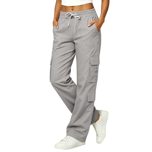 Cargo Joggers for Women,Plus Size Cargo Pants for Women Wide Leg High Waist Fall 2026 Hiking Sweatpants with Pockets Casual Workout Outfits Grey L
