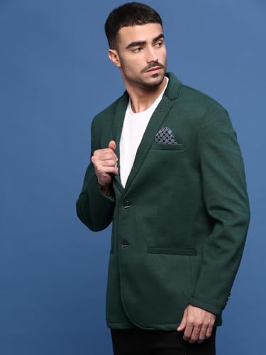 Image of SHOWOFFFF Men Solid Single Breasted Casual Blazer | Notched Lapel Full Sleeves Cotton Blazer for Mens | Slim Fit Regular Length Blazer for Men's