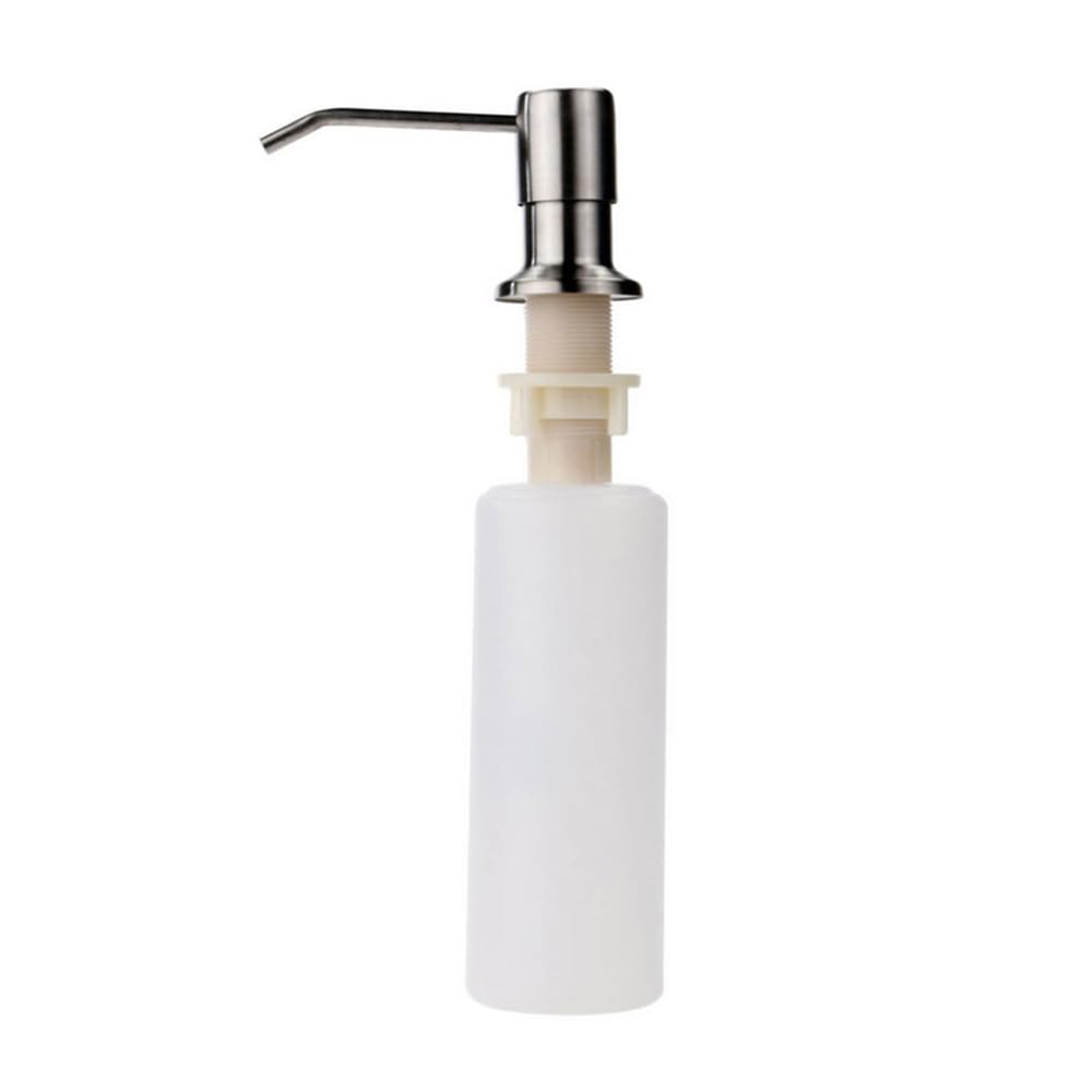 Dispensador de jabón integrado para fregadero, dispensador de cabezal de bomba de acero inoxidable de 300 cc, dispensador de detergente líquido para cocina, baño, lavavajillas, plateado