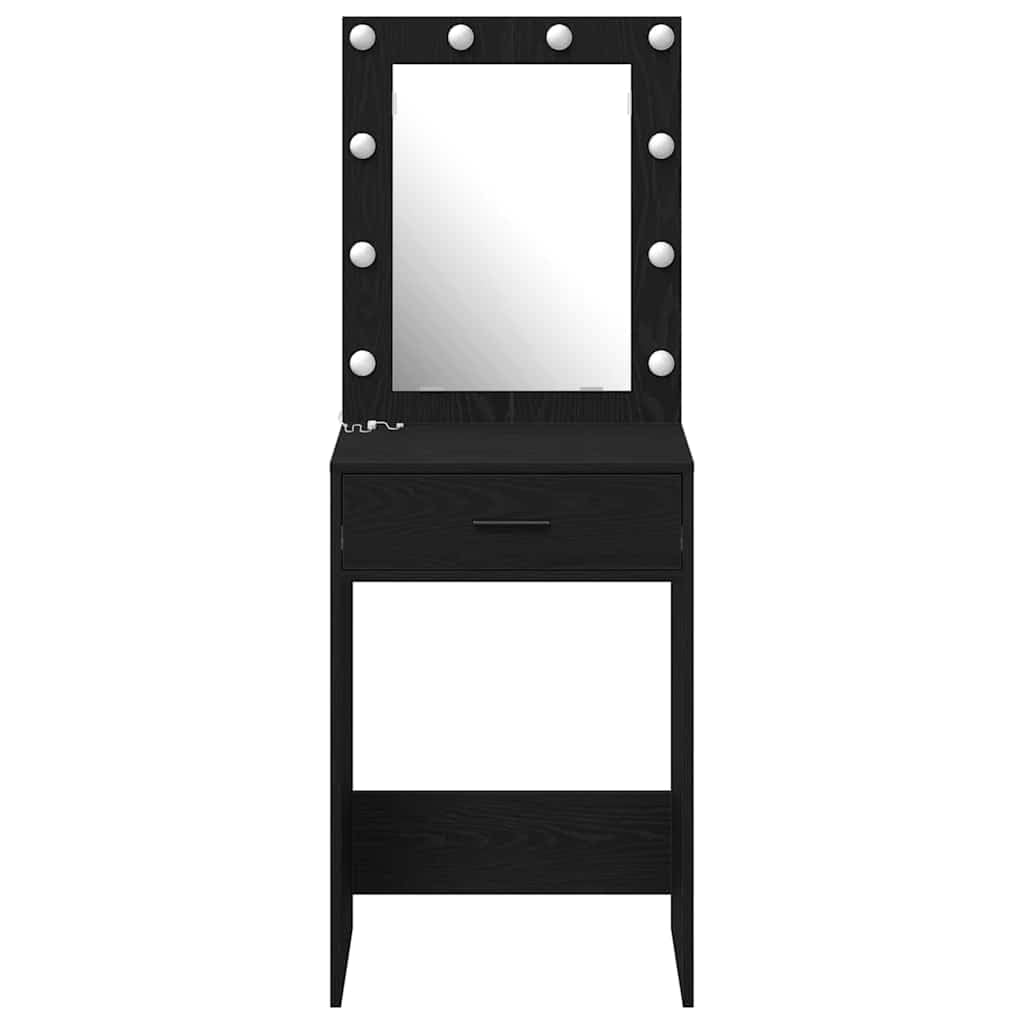 Schminktisch Schwarz Eichen-Optik mit LED-Spiegel, 50 x 41 x 135 cm, Holzwerkstoff, 2 Schubladen, Makeup Spiegel mit Beleuchtung, Stauraum Möbel für Schlafzimmer und Ankleidezimmer