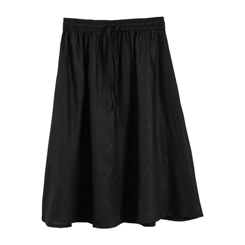 Amazhiyu Womens Pure Linen A Line Pleated Midi Skirt Elastic Waist with Pockets Black, X-Large3