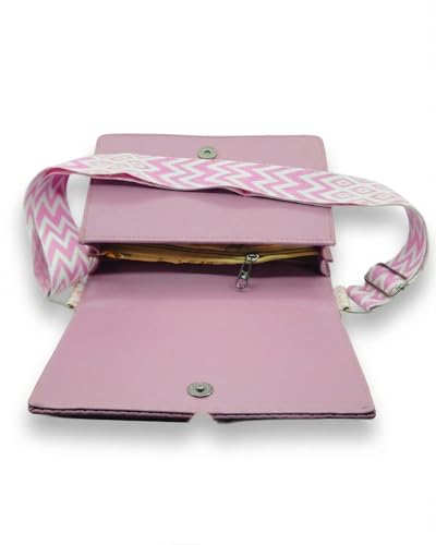 Image of KRIFTY Sling Bag with Geometric Patterned Strap, Flap Closure, Adjustable Crossbody Strap For Women's /Girls