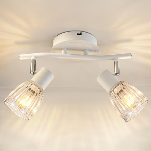 HiBay 2-Light Track Lighting, Directional Modern Ceiling Light Fixture White w/Glass Shades, Flush Mount Wall Spotlight Indoor for Kitchen, Bedroom, Living Room, E12 Base, No Bulbs