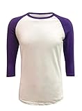 ILTEX Plain Raglan Lightweight Cotton and Polyester T-Shirt 3/4 Sleeves Athletic Baseball Jersey Unisex Multi Function Sports, Outdoors and Gym (White/Purple, 2X-Large)