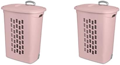SABIB, Pink Plastic Laundry Basket, wheeled, Set of 2