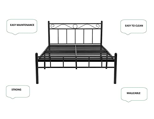 Image of Metallika London Queen Size Metal Bed (Glossy Finish, Dark Black) by FurnitureKraft (FK /DB /3121 Q R)