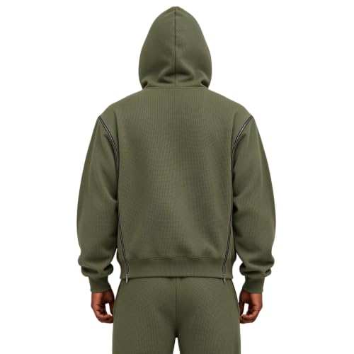 Waffle Zip Up Hoodie Men Interchangeable Zipups Oversized Y2k Sweatshirt - image 4