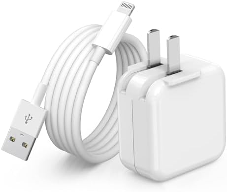 iPad Charger,iPhone Charger Pad Cord Fast Charging 12W USB Wall Charge Foldable Portable Travel Plug with 6.6FT Lightning i Pad Fast Charging Cable Compatible with iPhone,iPad Mini 1/2/3/4/5,Air 1/2/3
