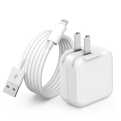 iPad Charger,iPhone Charger Pad Cord Fast Charging 12W USB Wall Charge Foldable Portable Travel Plug with 6.6FT Lightning i Pad Fast Charging Cable Compatible with iPhone,iPad Mini 1/2/3/4/5,Air 1/2/3