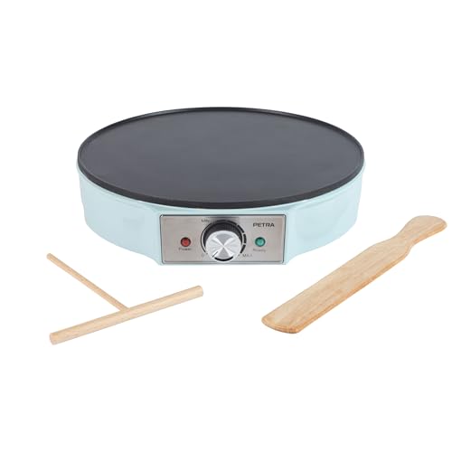 Preisvergleich Produktbild Petra PT6223BLVDE Crepe Maker elektrische Pfannkuchen-Kochplatte, Antihaftbeschichtete Kochfläche, große 30 cm Platte, einstellbarer Temperaturregler, Teigstreuer und Spatel, 1200 W, blau