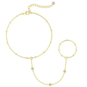 Bracelets for Women,14K Gold/Silver Plated Dainty Hand Chain Bracelets Trendy Ring Bracelet Charm Gold Cuff Bangle Stackable Bracelets Jewelry Adjustable 7″+2″