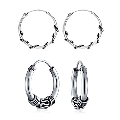 Parnika MJ Combo of Two Pairs of Small Hoops Bali Earrings in Pure 92.5 Sterling Silver for Kids/Girls/Women | Gift for Her | (Design 1)