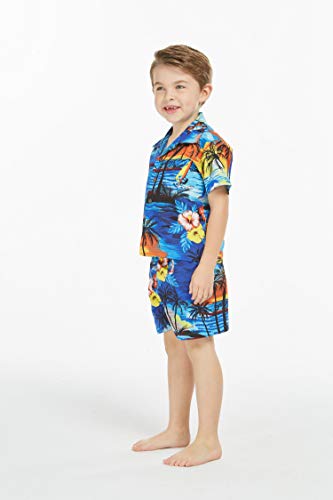 Image of Hawaii Hangover Family Matching Hawaiian Clothes, Sunset Blue | Family matching Hawaiian outfits, Sunset Blue, 100% cotton, machine washable, tropical floral print, luaus, cruises