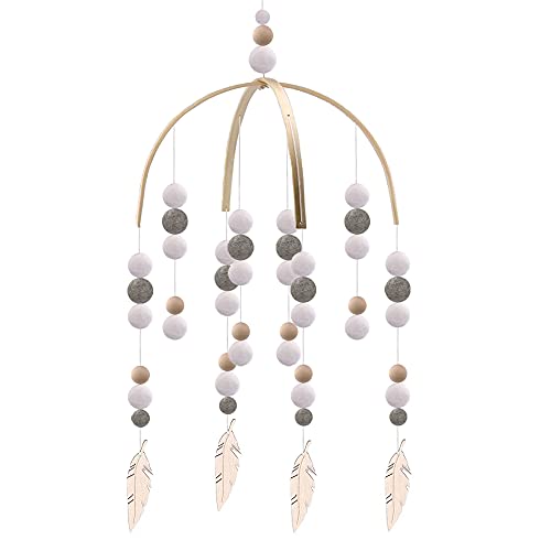 Image of Baby Nursery Mobile,Neutral Baby Crib Mobile,Felt Ball Mobile,Nursery Cot Mobile Ceiling Mobile for Kids Room Nursery Decor（Gray-Leaf）