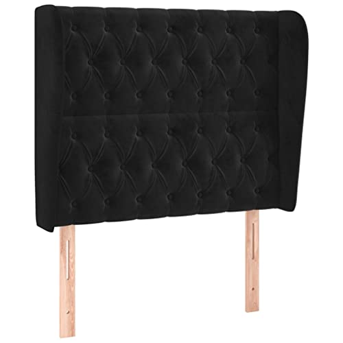 vidaXL Cabecero con Orejas Cama Tapizado Antimancha Acolchado Protector Cubierto Elástico Dormitorio de Terciopelo Negro 103x23x118/128 cm