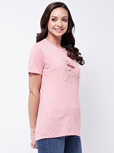 Image of Modeve Women Printed Cotton Blend Half Sleeve Round Neck T-Shirt for Summer