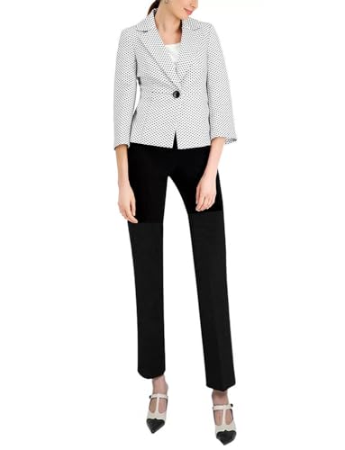 Costume femme bureau stylé : veste à pois chic et son pantalon habillé
