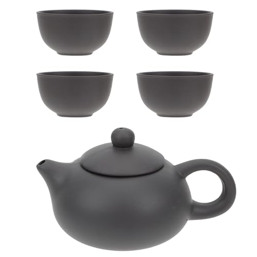 Juego de tetera de arcilla morada hecha a mano: set de té con 4 tazas de cerámica para el hogar 2