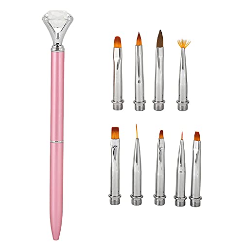 Stylo à dessin pour peinture à ongles, stylo gel détachable multifonctionnel, brosse à pointiller pour nail art, stylo professionnel pour nail art avec 9 têtes remplaçables, doux (Rose)