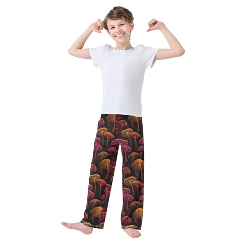 ALAZA Red Yellow Mushroom Black Pajama Lounge Pants Long Sleep Pajama Bottoms with Pockets3