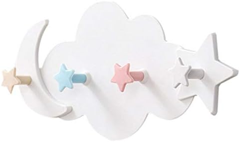 Decorative Plastic Coat Hooks, Creative Moon and Stars Self Adhesive Wall Coat Hangers Rack Robe Hat Clothes Scarves Bags Towels Hooks for Kid's Room Nursery
