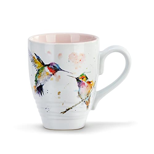 Demdaco Lovebirds Watercolor Pink 16 Ounce Ceramic Stoneware Coffee Mug #TOP16
