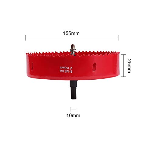 Utoolmart 155mm Bi-Metal Hole Saw M42 High Speed Steel Holesaw Blade 25mm Cutting Depth Opener Cutter Drill Bit with Triangular Handle for Wood Sheet Metal Plastic Fiberboard - Image 2