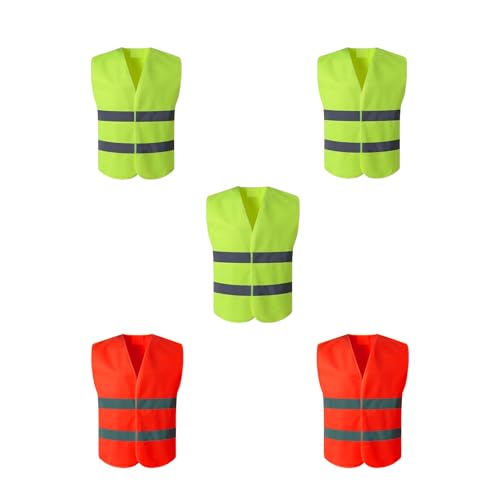 EinNana 5 stück Warnwesten Auto Warnweste Pannenweste Sicherheitsweste Neongelb KFZ Pannenhilfe Reflektierende Warnwesten für Auto Fahrern Arbeitskräften Erwachsene (Grün+Orange)