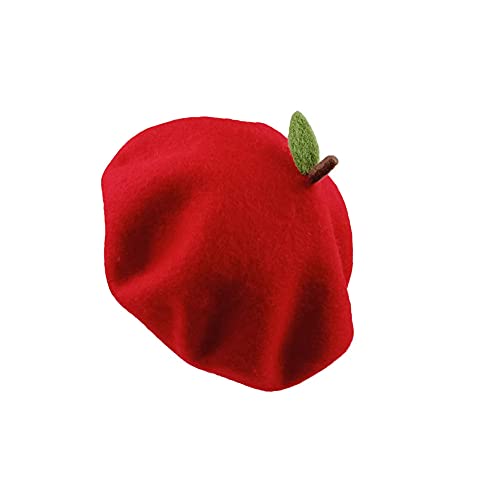 Zasy Red Apple Hat Handmade Wool Beret Felt Beanies Cute Women Winter Autumn Cap thumb #3