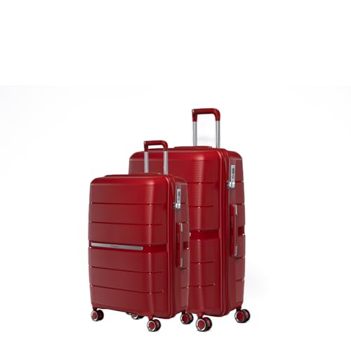 Image of Maleta Pearl Cabin and Check-in Medium| 20 inch+24 inch inch 100% Unbreakable Polypropylene Hardcase Luggage, TSA Lock,Anti-Theft Zipper | Trolley Bags for Travel | Suitcase (Set of 2 (Small+Medium), Red)