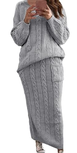 Image of utcoco Womens Sweater Sets Winter Chunky Cable Knit 2 Piece Outfits Sweater Skirt Set