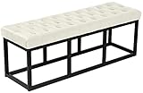 CLP Banquette Polson en Velours I Bout De Lit Style Chesterfield I Cadre en Métal Noir, Couleur:crème, Taille:120 cm