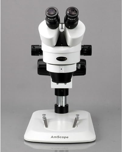 Image of AmScope SM-1BNZ Professional Binocular Stereo Zoom Microscope, WH10x Eyepieces, 3.5X-90X Magnification, 0.7X-4.5X Zoom Objective, Ambient Lighting, Pillar Stand, Includes 0.5x and 2.0x Barlow Lenses