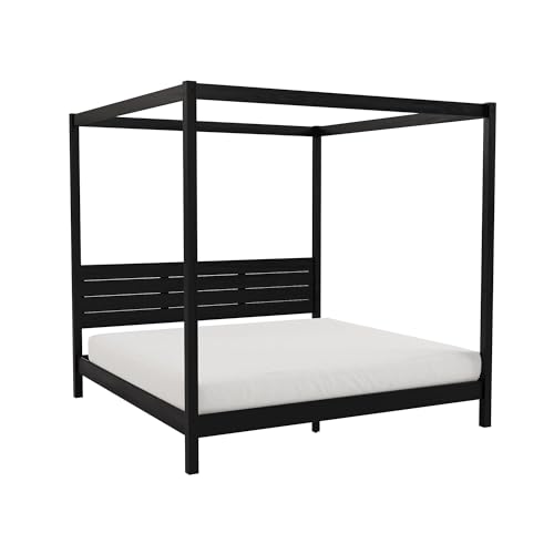 Walker Edison Isla Slatted Headboard Canopy Bedframe, King, Black
