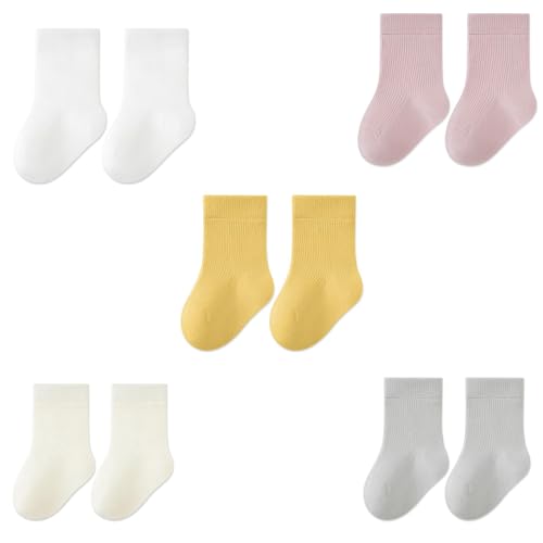Halilo Baby Girls Toddler Socks Solid Color 5 Pairs Spring Autumn Kids Crew Socks